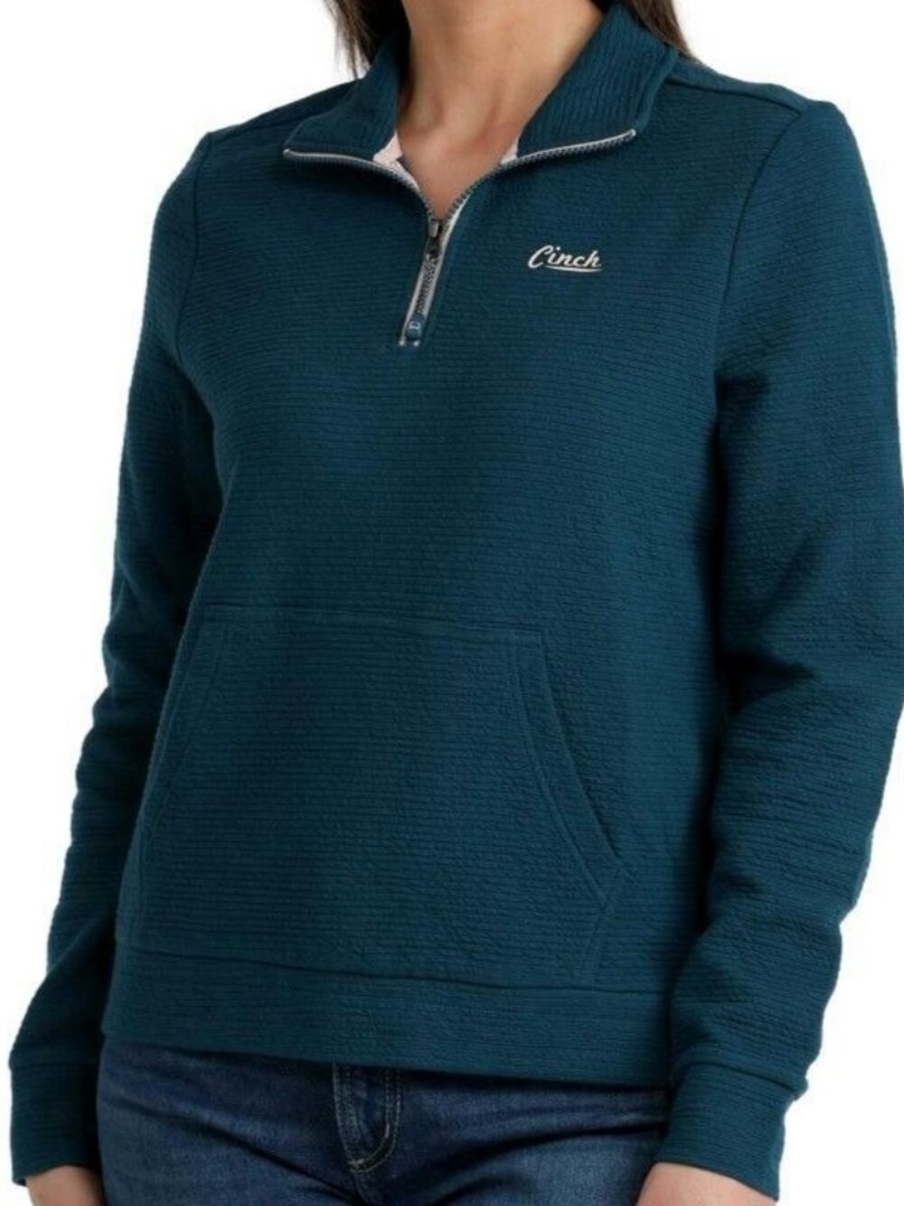 Cinch Women's XL Quarter Zip Long Sleeve Logo Pullover Sweatshirt Teal